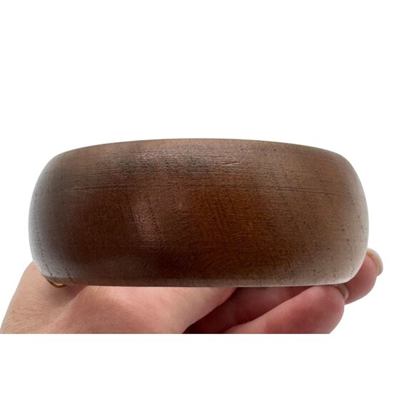 Vintage Wood Bangle Bracelet W/ Gold-Tone Crescent Moons & Red Rhinestones - Picture 5 of 5